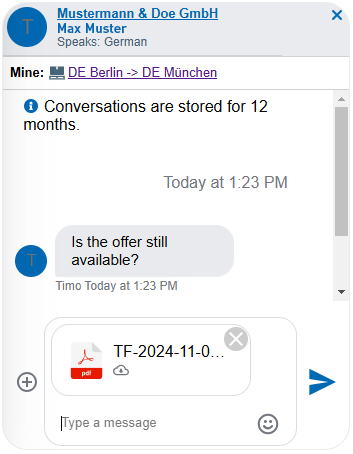 TIMOCOM Messenger - nalaganje dokumentov